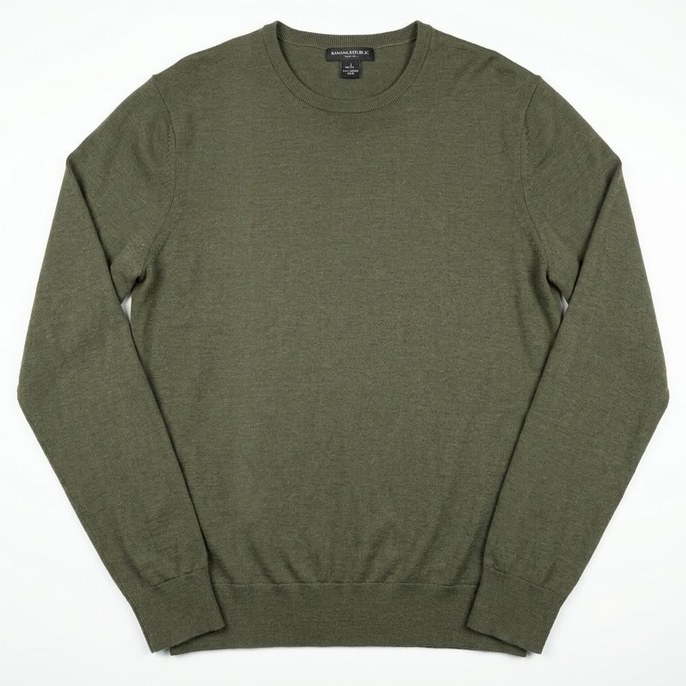 Banana Republic Merino Wool Sweater Men L Olive Green Old Money Quiet Luxury